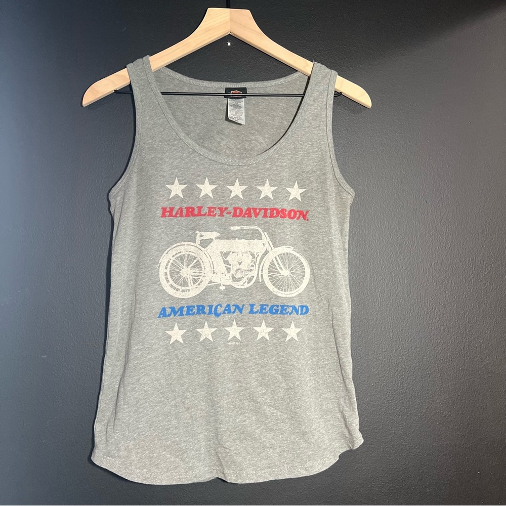 Harley-Davidson Gray Sleeveless Top with Red and Blue Accents